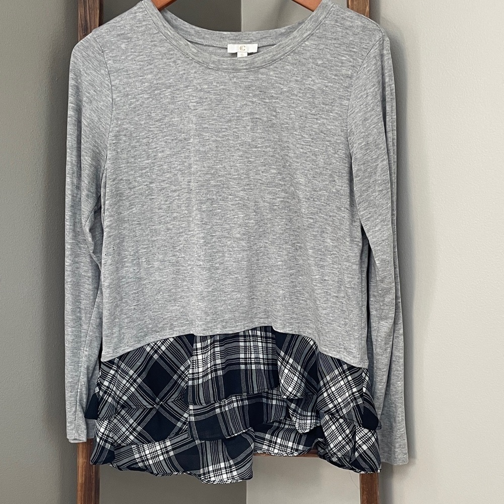 Cato Gray Plaid Layered Top